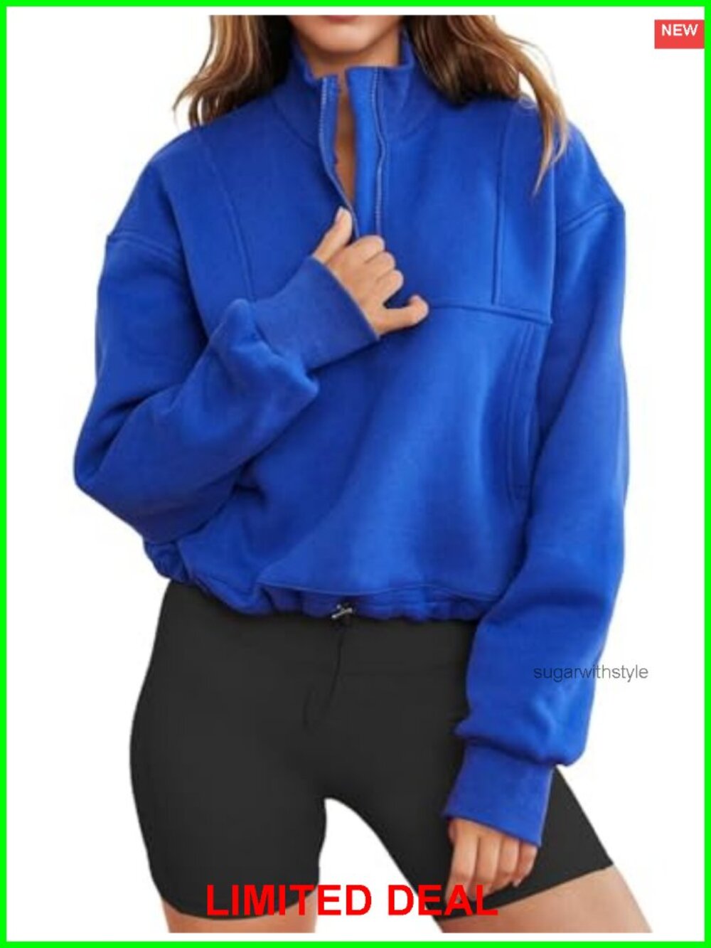 Womens Half Zip Pullover Sweatshirt Cropped Hoodie Long Sleeve Zip Up Top
